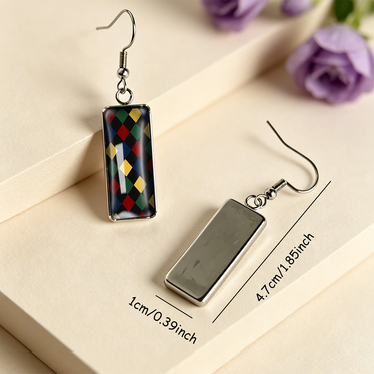 Academic Style Rectangular Time Gem Earrings
